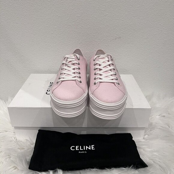 CELINE Jane Triomphe Patch Platform Block Wedge Trainer Low Top Sneakers 39/40 - Picture 7 of 11